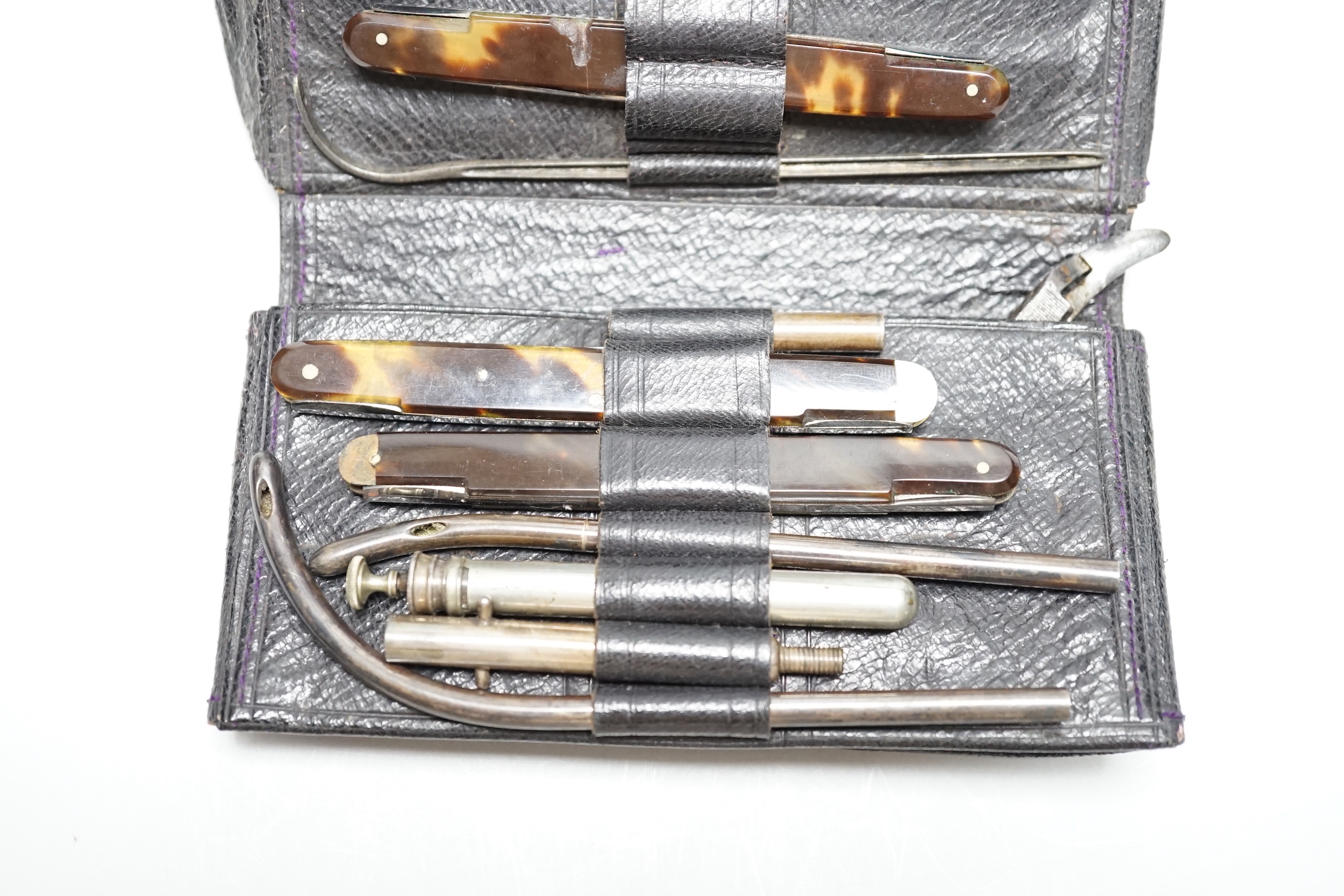 A Victorian leather cased surgeon's set of instruments